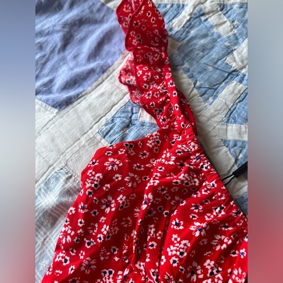 NWT Hello Molly Womens Red Floral Preppy Tie Front Ruffle Trim Mini Dress XS - Picture 4 of 7